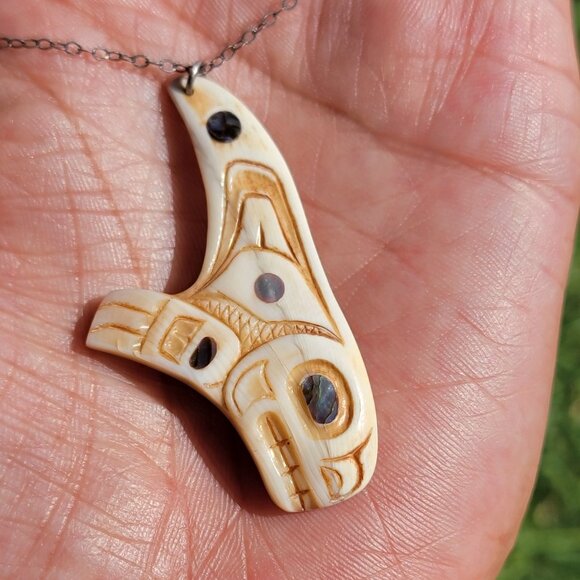 Native American Patty Fawn Cherokee carved ivory orca brother print shaman sharm - Picture 16 of 16